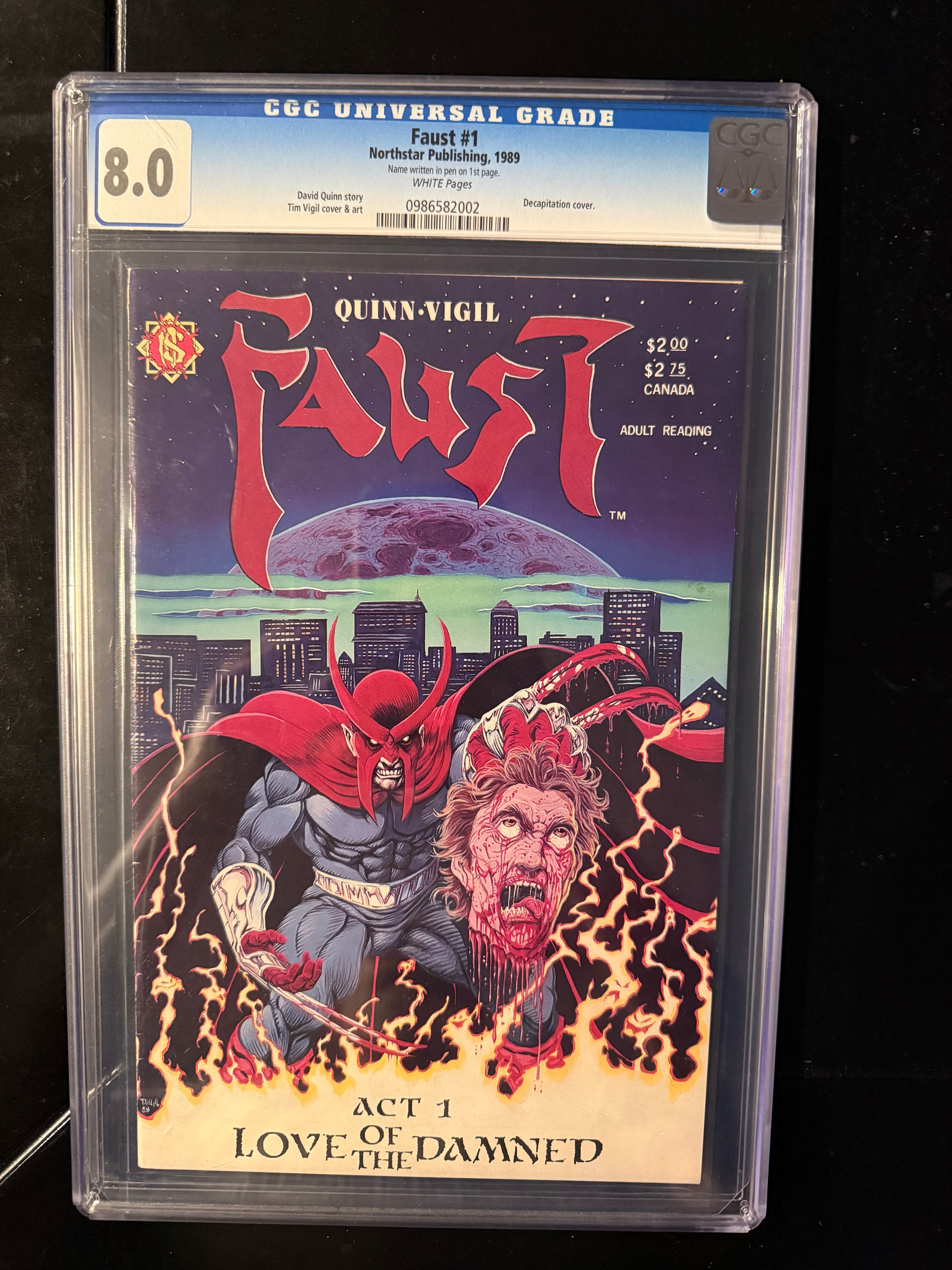 Faust #1 (Northstar, 1989) — CGC 8.0 Universal (White Pages) — Tim Vigil Decapitation Cover