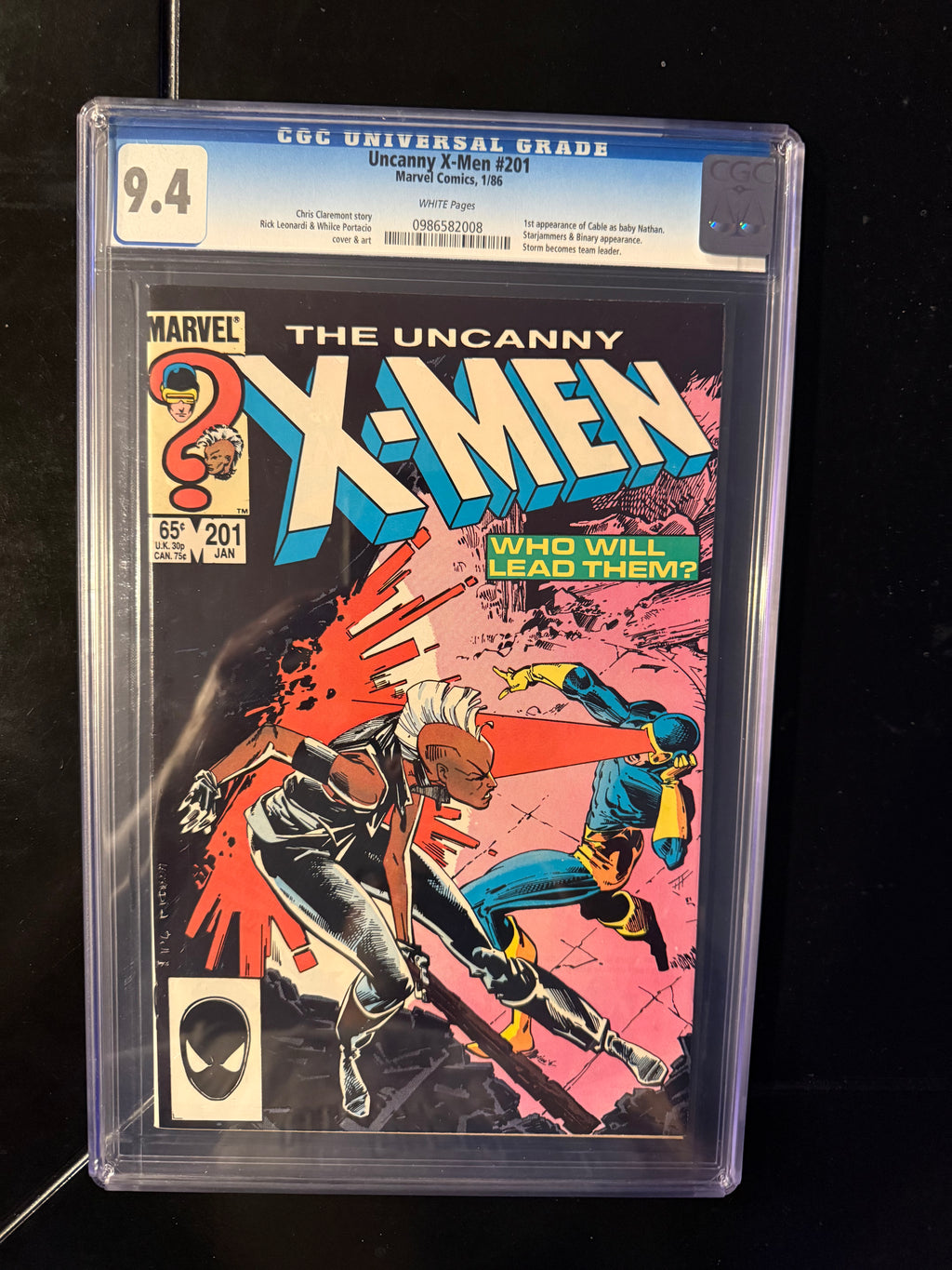 Uncanny X-Men #201 (Marvel, Jan 1986) — CGC 9.4 Universal (White Pages) — 1st Baby Cable (Nathan Summers)