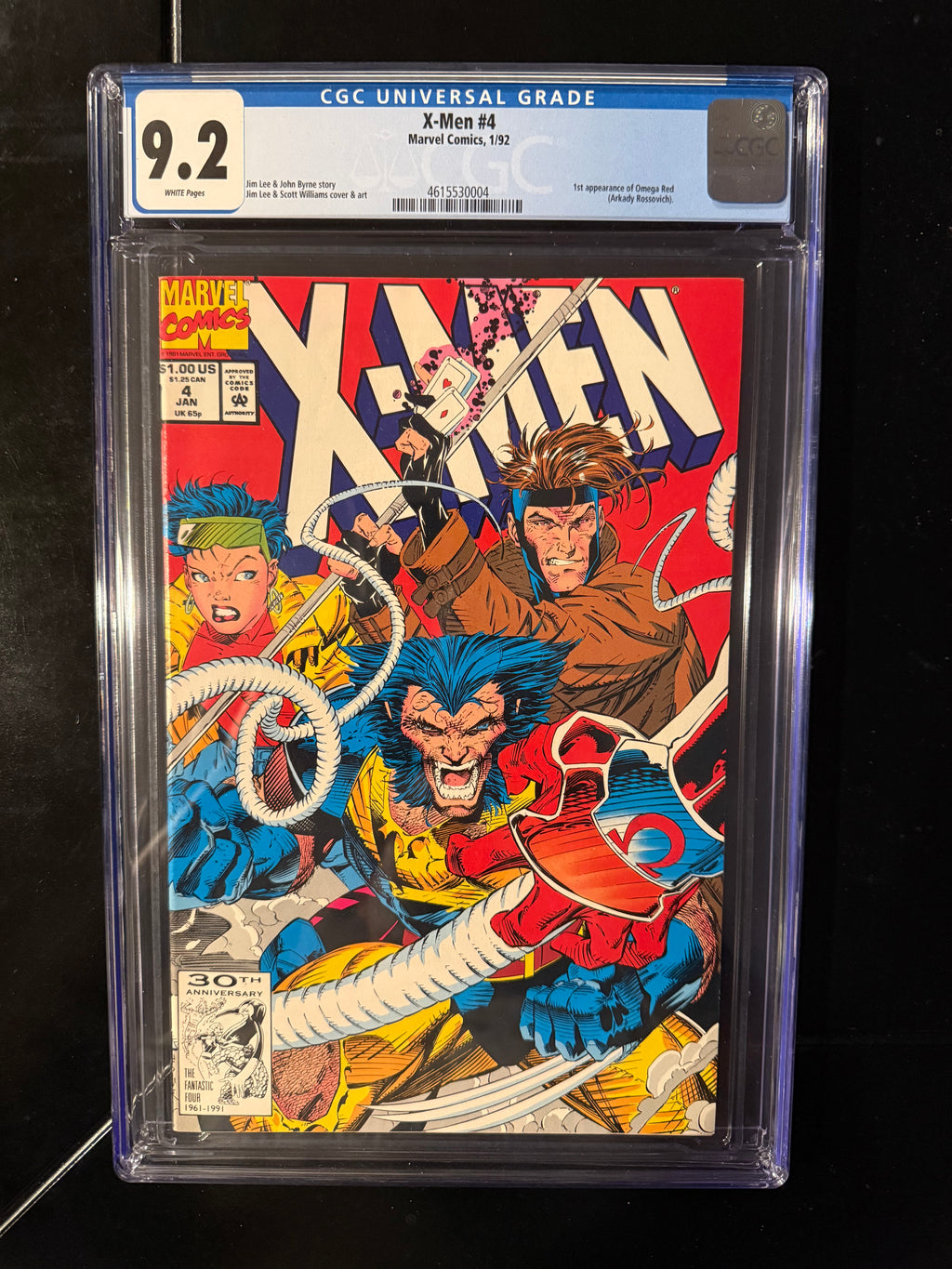 X-Men #4 (Marvel, Jan 1992) — CGC 9.2 Universal — 1st Omega Red (Arkady Rossovich) — Jim Lee