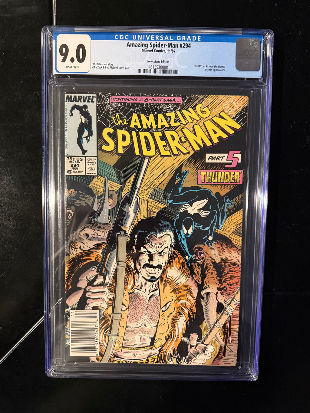 Amazing Spider-Man #294 (Marvel, Nov 1987) — CGC 9.0 Universal — Newsstand — “Death” of Kraven