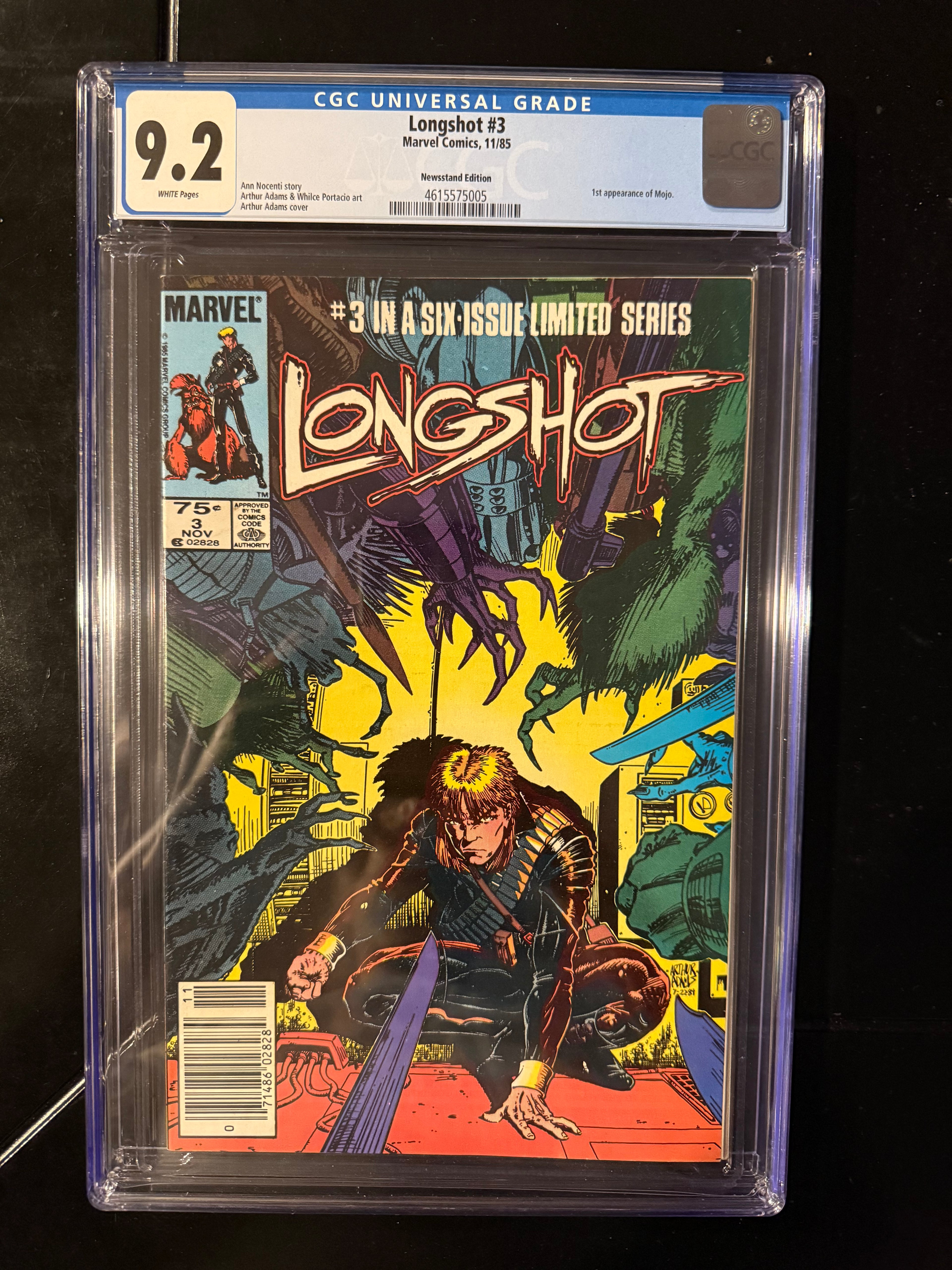 Longshot #3 (Marvel, Nov 1985) — CGC 9.2 Universal (White Pages) — Newsstand — 1st Mojo — Arthur Adams