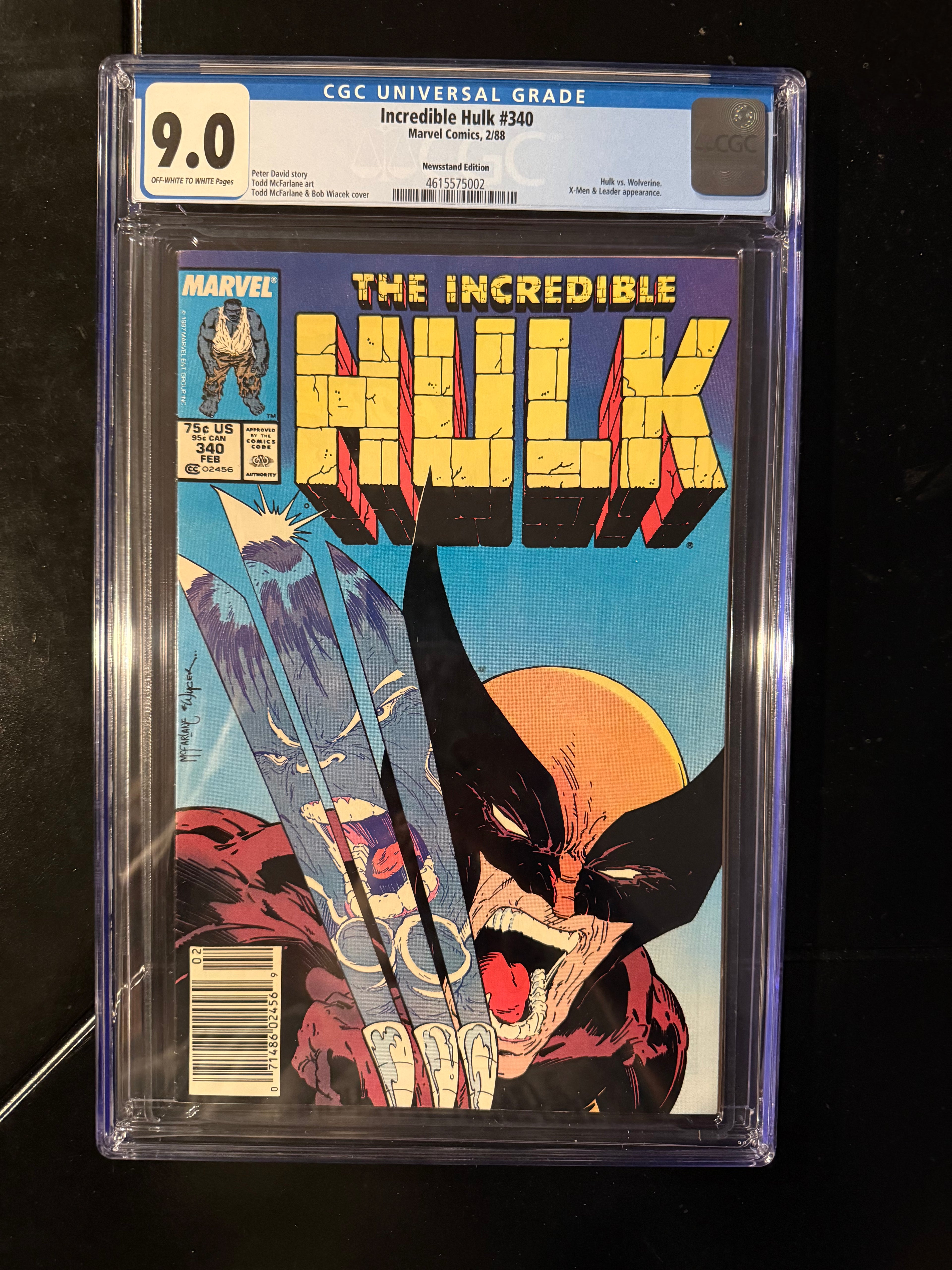 Incredible Hulk #340 CGC 9.0 NewsStand - Wolverine Todd McFarland Cover Marvel 1988