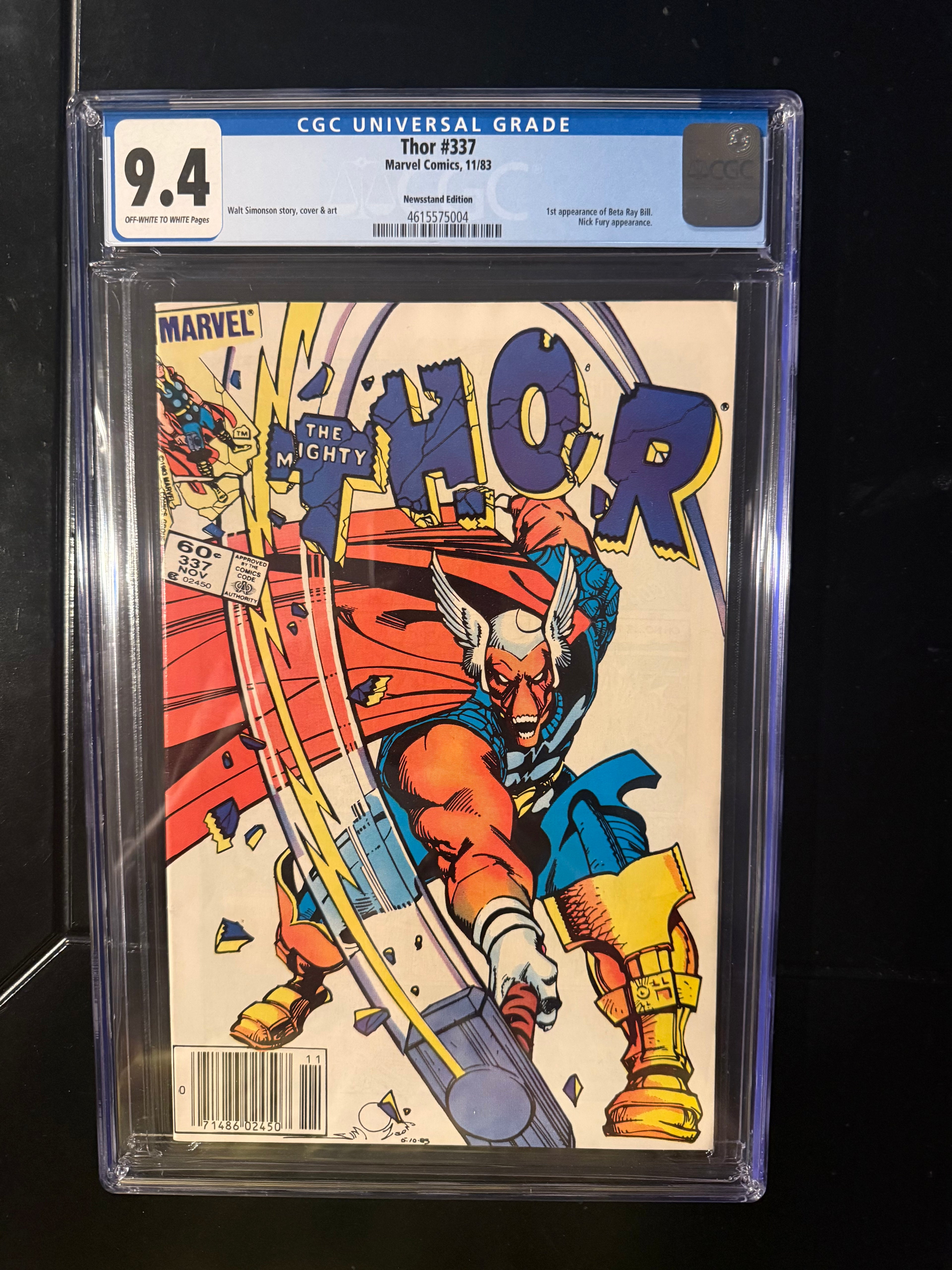 Thor #337 (Marvel, Nov 1983) — CGC 9.4 Universal (OW/W) — Newsstand — 1st Beta Ray Bill