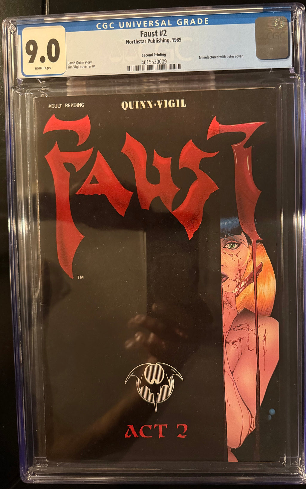Faust #2 CGC 9.0 White Pages Second Printing (1989) Northstar Publishing Tim Vigil
