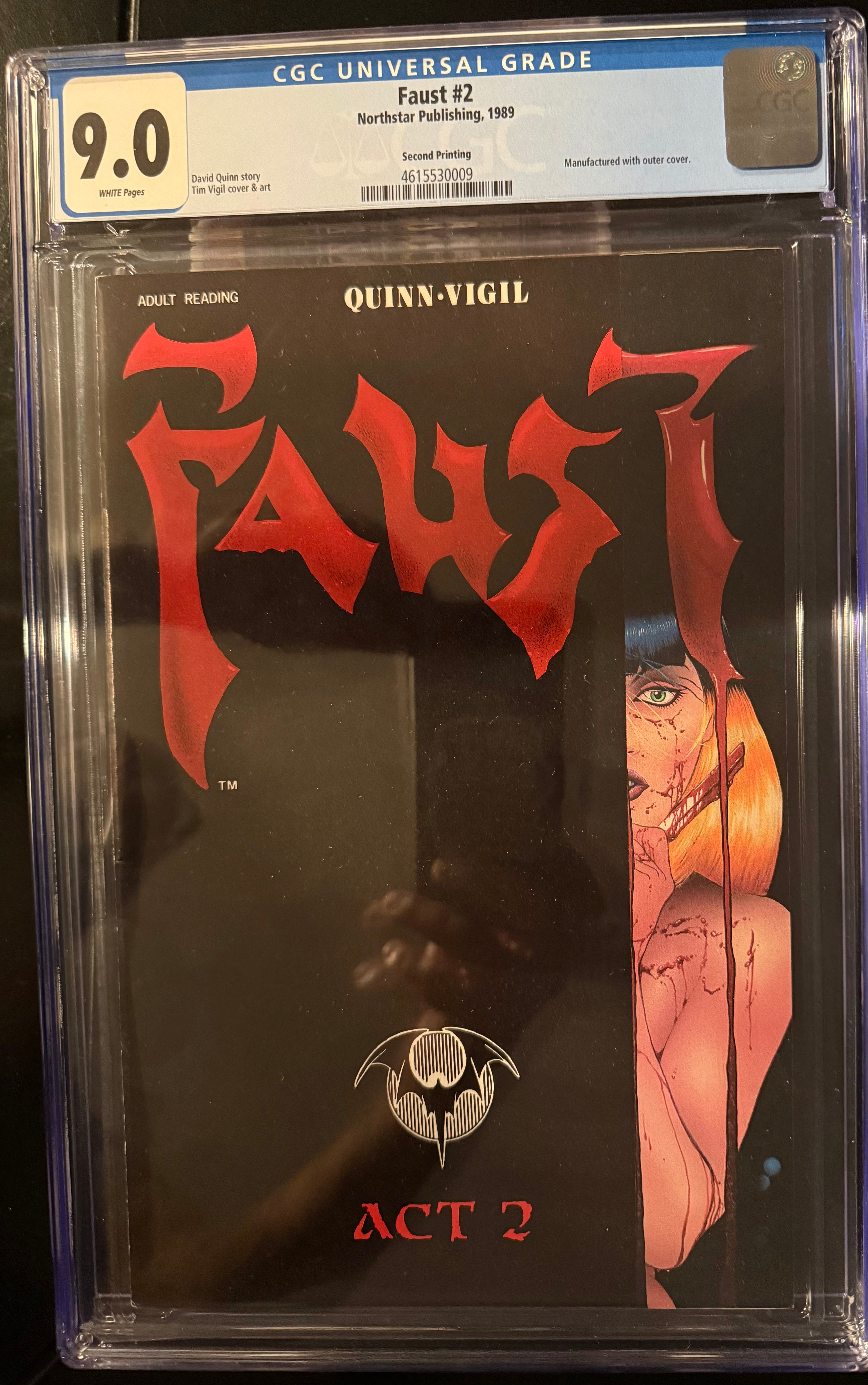 Faust #2 CGC 9.0 White Pages Second Printing (1989) Northstar Publishing Tim Vigil