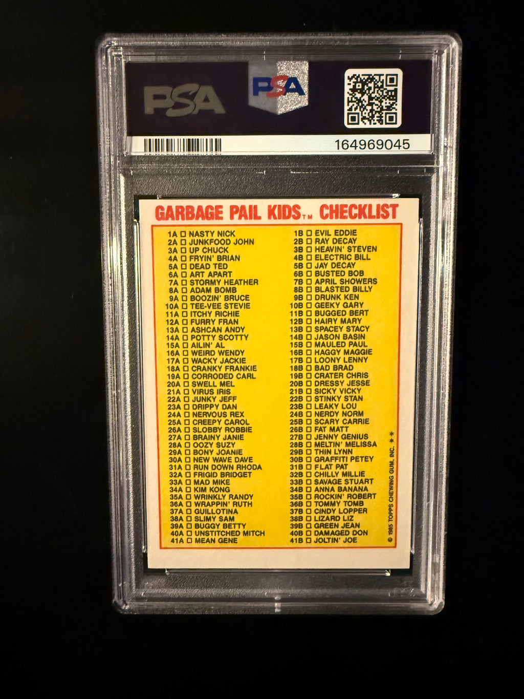 1985 Garbage Pail Kids #8a Adam Bomb Checklist – PSA 5 EX – Series 1 Original Sticker