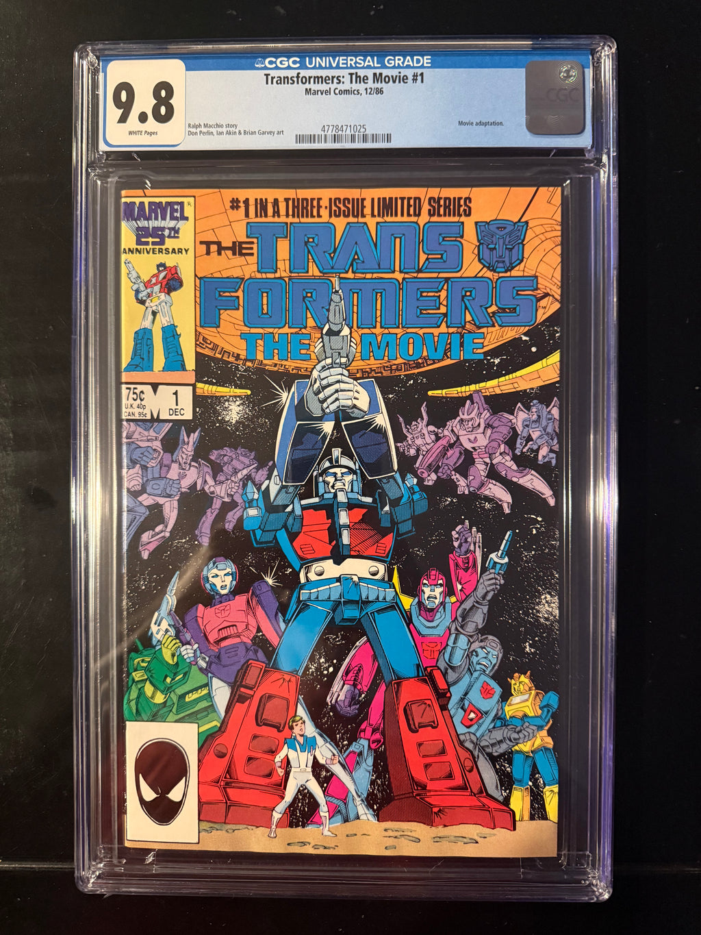 Transformers The Movie #1 CGC 9.8 White Pages 1986 Marvel Comics