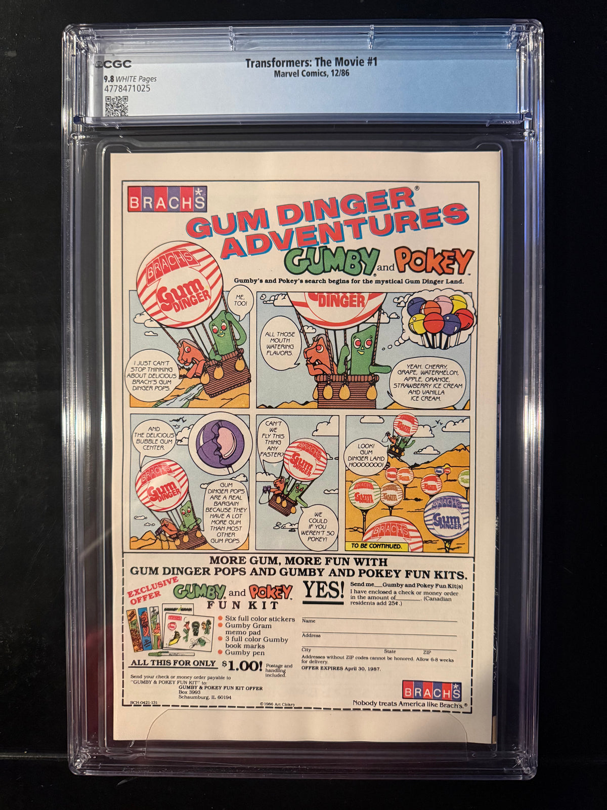 Transformers The Movie #1 CGC 9.8 White Pages 1986 Marvel Comics