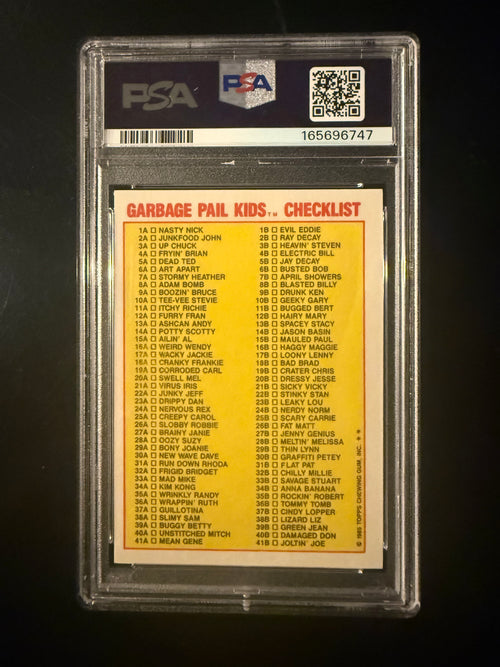 1985 Garbage Pail Kids Adam Bomb #8a PSA 8 Checklist Back Original Series 1